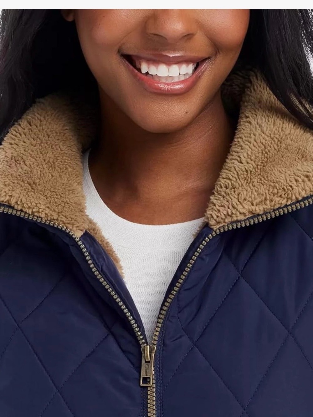 Weatherproof Vintage Quilted Sherpa Jacket NWOT | Large Navy Warm Hooded Coat - Picture 2 of 7